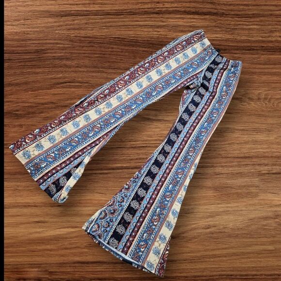 Windsor Pants - Windsor Floral Patterned Flare Boho Pants Long Length